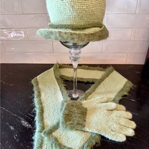 Wooden Ships Green Knit Gloves and Scarf Set
